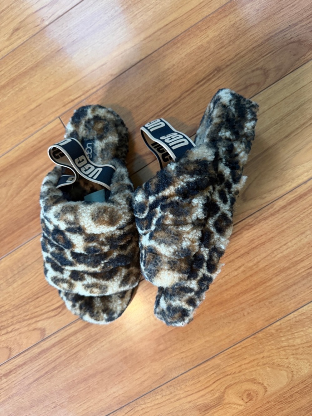 UGG Kids Leopard Faux-Fur Slide Sandals - Brown/Black